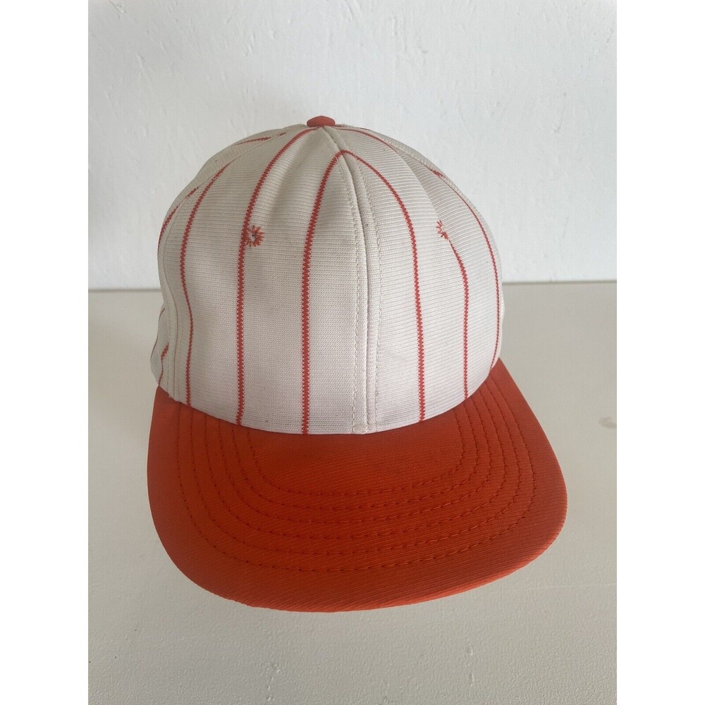 Vintage White And Orange Striped Baseball Hat Made In USA Adjustable